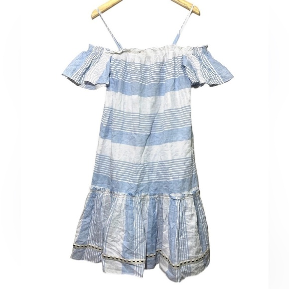 Lemlem Dera Blue White Off The Shoulder Flutter Sleeve Midi Dress size small - Picture 2 of 6